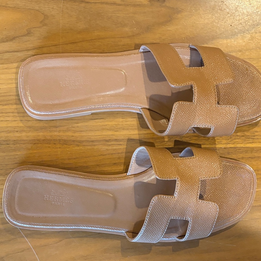 Hermes Tan Leather Sandals